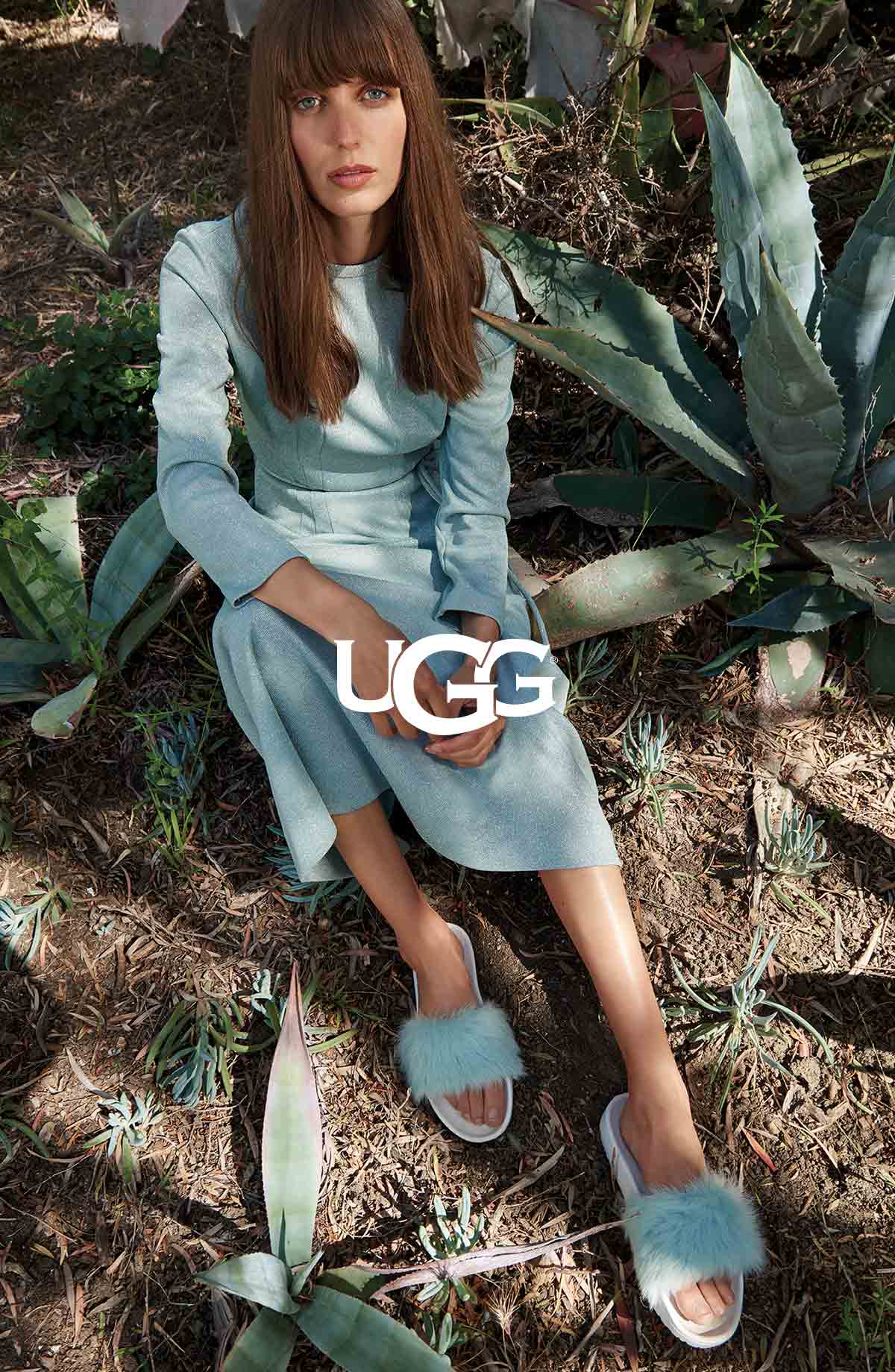 Model in UGG in a baby blue royale